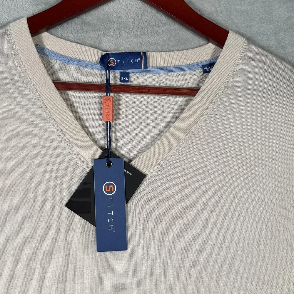 STITCH Golf Sweater Mens 2XL‎ Italian Waterproof Merino Commuter V Neck *FLAW